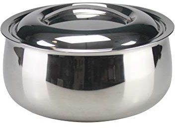 Stainless Steel Hot Pot Insulated Food Warmer Storage Double Wall Round Deep Casserole Hotpot Serving Dish Thermal Serving Bowl Rice, Soup Chappati Roti Meals Tortilla Holder (2000ml)