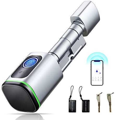 ACNCN Fingerprint Smart Lock Door Handle, 4-in-1 Smart Locks, Smart Lock Deadbolt with Lever, Fingerprint, IC Card, Key, Tuya App Unlock(White)