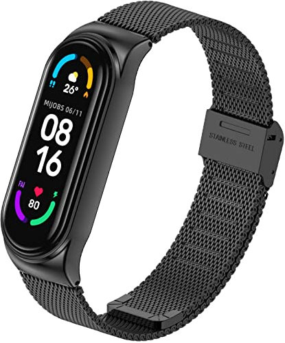 Ainiv Bracelet pour Xiaomi Mi Band 5 6 3 4, Bracelets de Remplacement Xiaomi Bracelet de Montre en Acier Inoxydable, Bracelet de Fitness Réglables pour Accessoires Xiaomi(Noir)
