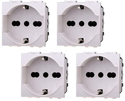 4 Pezzi Presa Schuko, Compatibile Con Bticino Living Light (Bianco)