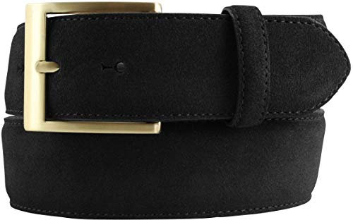 BELTINGER Jeans-Gürtel aus Veloursleder mit goldener Gürtelschnalle 4 cm | Velour-Ledergürtel 40mm | Herren-Gürtel Wildleder-Gürtel 4cm | Schwarz 100cm