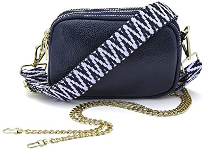 Woodland Leathers Genuine Leather Ladies Cross Body Bag, Shoulder Bag With Adjustable Wide Strap, Chain And Wrest Band, Italian Designed Multipurpose Shoulder & Crossbody Bags For Women (Navy)