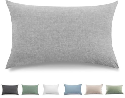 TOCOMOA Kissenbezug 40x60 cm 2er Set - 100% Gewaschene Baumwolle Kissenbezüge Oeko-TEX Zertifiziert, Leinenoptik und Atmungsaktiv Kissenhülle, Hellgrau Kopfkissenbezug mit Reißverschluss
