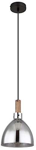 LED Pendellampe schwarz Hängeleuchte modern Esszimmerlampe, Pendelleuchte Esstisch Holzoptik Rauch Glas, Metall matt, 1x E27 Filament LED warmweiß, DxH 20x120 cm
