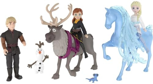 Disney Frozen 2 Princess Mini Fashion Set - Posable Elsa & Anna with Kristoff - Includes Olaf, Sven & Magical Friends Plus 4 Signature Outfits for Magical Adventures - Disney Princess Dolls Playset