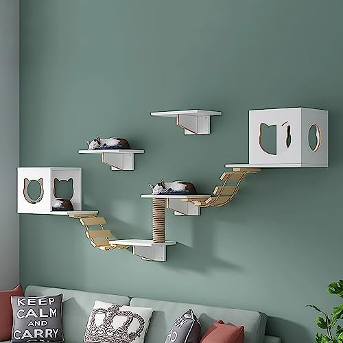 Katze Wandelement zum Aufhängen, Massivem Holz Katzen Kletterwand Set, Katzenwandparkour, Mit Kratzkatzenständer Mit Sisal, für die Meisten Kätzchen, Mittelgroßen und Großen Katzen (Size : Package4)