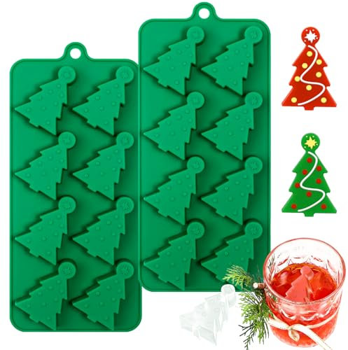 Webake Silikon Eiswürfelform Weihnachtsbaum Silikonform Tannenbaum Pralinenform 2 Stück Schokoladenform Weihnachten Backform Hitzebeständig Antihaftend Form für Eiswürfel Schokolade Süßigkeiten Kekse