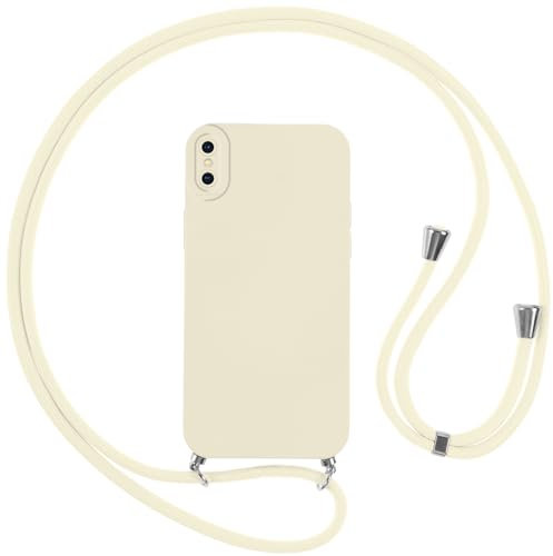 Vauki Handykette Hülle für iPhone XS/X mit Band, HandyHülle mit Kordel, Weich Silikon TPU Stoßfest Bumper mit Kette zum Umhängen für iPhone XS, Lanyard-Weiß