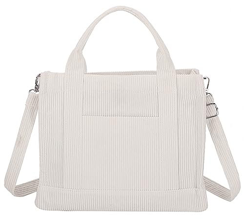 TIAASTAP Cord Tote Bag Aesthetic klein Handtasche für Damen Umhängetasche Cord Hobo Bag mit Reißverschluss School Bag Aesthetic Schultertasche Handtaschen mit Vielen Fächern für Büro Einkauf