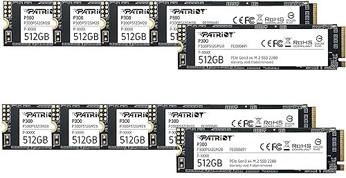 Patriot P300 SSD Interne de 512 Go - NVMe PCIe Gen 3x4 - M.2 2280 - Disque SSD - Lot de 10