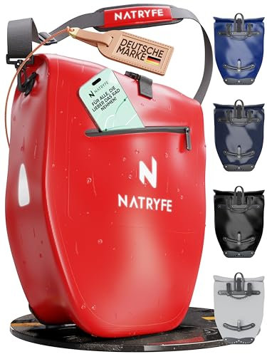 NATRYFE Fahrradtasche für Gepäckträger - 20L Volumen, 100% Wasserdicht & Robust - Mit Reflektoren & Schultergurt - Bombenfester Halt an jedem Gepäckträger - Ideale Gepäckträgertasche
