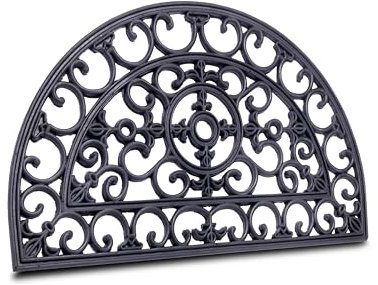 Hanse Home Fußmatte Gummi 45x75cm - rutschfest und Wetterfest - Outdoor Schmutzfangmatte Gusseisen-Optik für Innen und Außen - Fußabtreter Halbrund für Flur, Terrasse, Eingangsbereich - 45x75cm