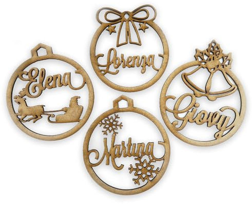 Set 4 Palline di Natale in Legno Personalizzate con Nome Idea Regalo Buone Feste Buon Natale Addobbi Natalizi Festività Ghirlande Decorazioni Natalizie Casa Albero Presepe Cuore Stella Quattro Palline