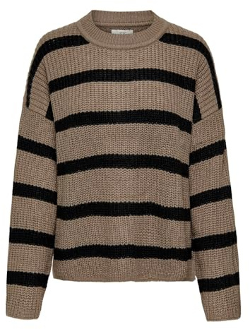 JdY Damen gestreifter Grobstrick-Pullover JDYJusty Pulli mit Streifen 15264902 Walnut/Black L