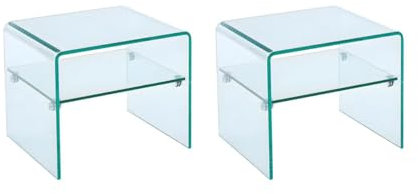 Vente-unique - Lot de 2 Tables de Chevet - 1 Niche - Verre trempé - STILEOS