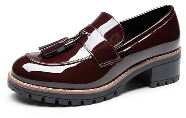 DREAM PAIRS Mocassini da donna, senza lacci, con plateau, con tacco a penny, con suola a capocorda e da lavoro, scarpe casual da donna, Borgogna Pat, 42 EU