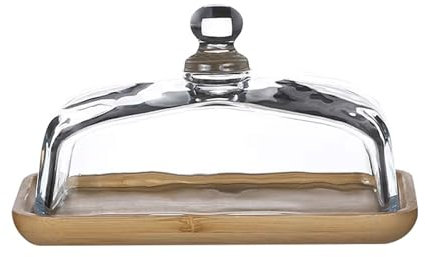 Recipiente de mantequilla de madera con tapa de vidrio, caja de queso, mantequilla, queso, aperitivo, plato de aperitivos, exhibición de pasteles, postres, mantequillera con tapa