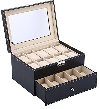 Porta Orologi 20 Scomparti in Pelle PU con Cuscini Rimovibili | Custodia Moderna 20 Orologi, Rivestimento in Velluto Morbido, Design Elegante per Espositori Comodino, Chiusura Si
