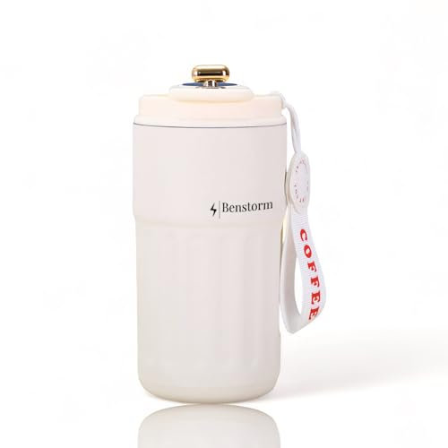 BENSTORM Mug isotherme avec indicateur de temperature a ecran LED, Thermos de 400 ml Isotherme en acier inoxidable, Tasse Isotherme sans BPA, Tasse de voyage étanche a emporter (Blanc)