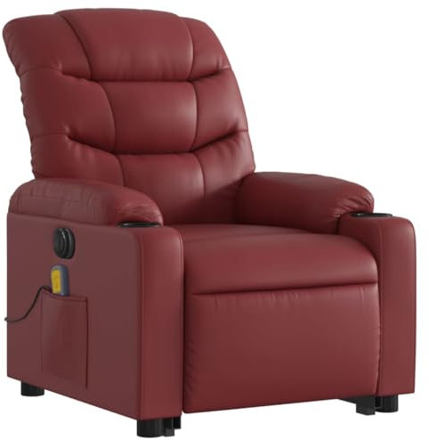 vidaXL Massagesessel, Sessel mit Aufstehhilfe Elektrisch, Relaxsessel mit Liegefunktion Vibrationsfunktion, Fernsehsessel Liegesessel Aufstehsessel, Weinrot Kunstleder
