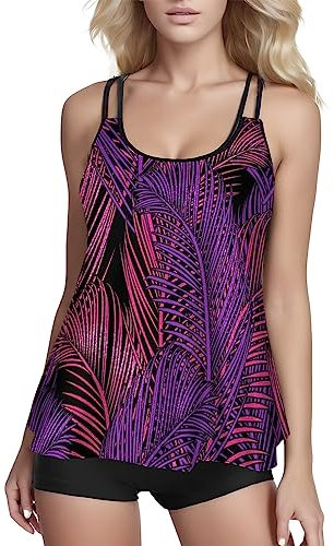 ADMAY 2024 Donne Un Pezzo Split Costume Da Bagno Da Bagno Con Tracolla Stampata Bikini Sexy Set Triangolo Coppa Donne Stile Pancia Costume Da Bagno Grande Tankini Set Spiaggia Spiaggia, Lilla-g., M