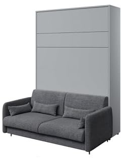 MEBLINI Schrankbett mit Sofa Bed Concept - Wandbett mit Lattenrost - Klappbett mit Schrank - Wandklappbett - Murphy Bed - BC-12-160x200cm Vertikal - Grau Matt/Dunkelgrau mit Matratze
