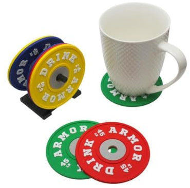 4/8Pcs Silicone Drink Coasters with Stand Gym Weight Plate Non Slip Tea Coffee Beer Wine Cup Mug Glass Bottle Mats Pads Holder Round Coaster Kitchen Bar Pub Dining Table Top Protect Decor (4, Mix)
