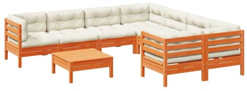 vidaXL Garten Sofa Garnitur 9-TLG., Gartenmöbel Set mit Kissen Latten-Design, Sitzgruppe für Garten Terrasse, Modular Gartensofa Lounge, Wachsbraun Kiefernholz