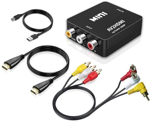 RCA to HDMI Adapter, AV to HDMI Converter,1080P to HDMI CVBS AV Composite Adapter for PS2 Wii Xbox SNES N64/TV/PC/ PS3/ STB/Xbox VHS/VCR/Blue-Ray DVD Players (RCA converter with RCA and HDMI cable)