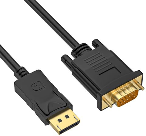 Omivine DisplayPort to VGA Cable 1,8M, 1080P Gold-Plated DP Port Male to VGA Male Cable, VGA to DisplayPort Cable Compatible with Laptop, PC, Desktop, Monitor, Projector
