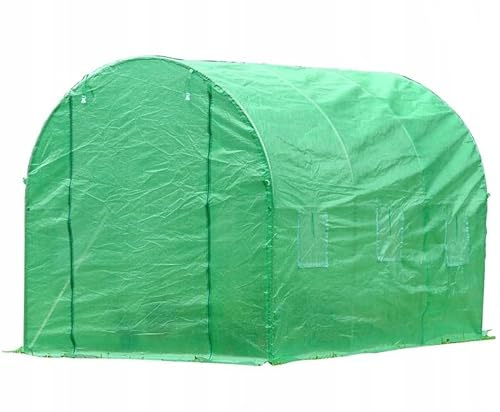 BDW Serre en Film Plastique - Serre à Tomates - Hauteur 200 cm - avec Châssis Métallique Robuste, Film Grillagé et Fenêtre - Tunnel de Plantation - avec Couverture Plastique - 2x3m