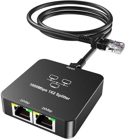 uhddadi Ethernet Splitter 1 to 2 Out, 1000Mbps High Speed Network Switches with Cat 6 Ethernet Cable, RJ45 Splitter, Gigabit Internet Splitter Connector for Cat 5/5e/6/7/8 Cable, Black