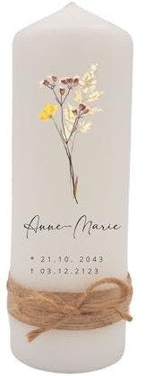 Milaboo® Trauerkerze personalisiert mit Band und Schleife I Erinnerung an geliebte Menschen I 20 x 8 cm Kerze I Andenken an verstorbene und Geschenk für trauernde (Blume)