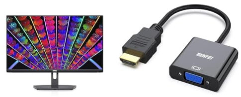 Dell S2421NX 24 Inch Full HD (1920x1080) Monitor, 75Hz, IPS, 4ms, AMD FreeSync, Ultrathin Bezel & BENFEI HDMI to VGA, Gold-Plated Adapter (Male to Female) for Computer, Desktop, Laptop, PC, Monitor