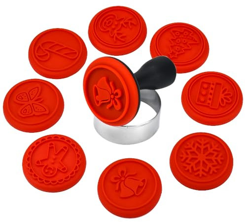 HEKOBAG 8 Stück Keksstempel Weihnachten Plätzchenstempel Ausstechstempel Weihnachten Plätzchen Stempel mit 8 Motiven Keks Stempel Set Keksausstecher Ausstechformen Stempel mit Ausstecher für Kekse