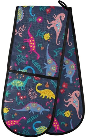Double Oven Gloves Heat Resistant Animal Dinosaur Flower Double Oven Mitts Pot Holder Heat Protection Oven Gloves for Home Kitchen Baking Cooking BBQ Microwave