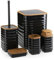HowHomely Set Klobürste Schwarz Badezimmer Mülleimer Seifenspender Seifenschale schwarz braun | Badmülleimer und Toilet Brush und Zahnputzbecher Seifenablage schwarz | Elegante Bathroom Accessories