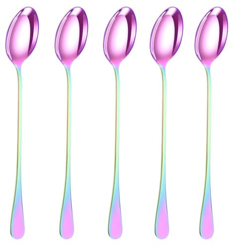 DIOXSTAR Stainless-Steel Long Handle Latte Spoons, Coffee Spoons for Tea, Sundae, Ice Cream, Dessert Ideal for Home, Kitchen, Restaurant, 19 CM, (Rainbow Spoon Pack of 6)