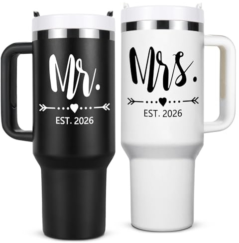 Qtencas Mr and Mrs Gifts Insulated Tumblers Set, Wedding Gifts for Couples | Mr and Mrs Gifts 2026, Anniversary Engagement Wedding Gift for Newlyweds Couples Bride and Groom (Black & White)