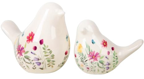 Vogel Figuren zum Hinstellen, 2 Stück: Frühlingsdeko Vögel, Deko Ostern & Frühling, Osterdeko Modern, Osterdekoration Keramik, Dekoration Tisch, Fensterbank & Regal, Vögelchen Dekofigur, 9 & 12,5 cm