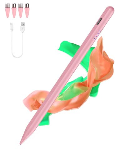Stylus Pens for Touch Screens,Type-C Tablet Pen with 4 Pom Tips Rechargable Stylus Pen for Android Compatible with Samsung/Huawei/Lenovo/Mi/Vivo and Other Android Smartphone and Tablet Devices-Pink
