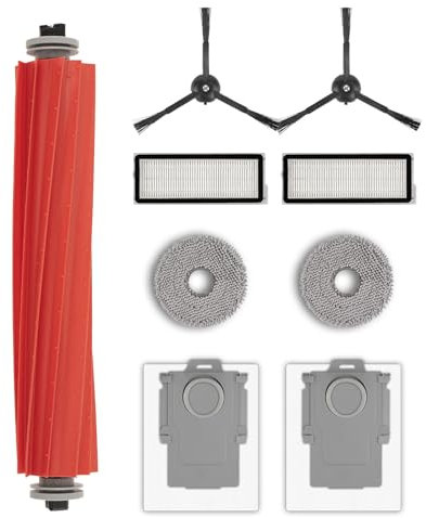 (9 Pieces) QRevo S Replacement Parts Compatible with Roborock Qrevo S, Qrevo Pro, Qrevo MaxV, QRevo Plus Robot Vacuum, 1 Roller Brush, 2 Black Side Brushes, 2 Dust Bags, 2 HEPA Filters, 2 Mop Pads