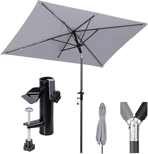 Sekey 200 × 125 cm Sonnenschirm Balkon, Sonnenschirm Rechteckig mit Halterung Sonnenschirmhalter für Balkon, Terrasse und Garten, Windfest Kippbar UPF 50+