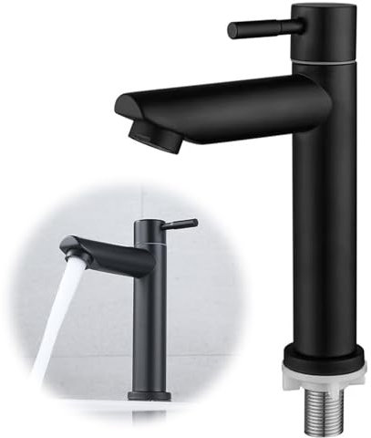 Fine jade2 Robinet Salle Bain Noir Eau Froide Uniquement Robinet Salle Bain avec Mousseur Amovible pour WC Invités