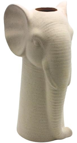 Dekohelden24 Vase Elefant, Dekovase, Blumenvase, Keramikvase, Tischvase, Kopfvase, Elefantenvase, Vase Sandoptik, Kopf Sand-Finish aus Keramik, in Weiß L/B/H 12 x 13 x 25 cm.