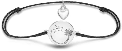 Candyfancy Wunscharmband Damen Schwarz – Edelstahl & Herzanhänger – Verstellbares Freundschaftsarmband – Glücksarmband für Frauen & Mädchen