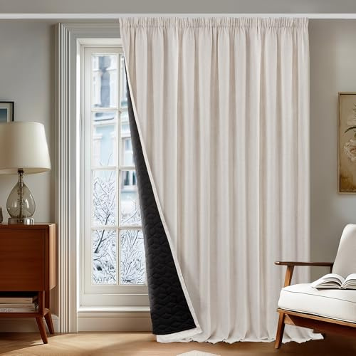 Deconovo Blickdichter Vorhang mit Kräuselband Verdunklungsvorhänge Leinenoptik Vorhänge Gardinen Wohnzimmer Thermogardine für Schlafzimmer Wärmeisolierend, H245 x B300 cm, Leinen, 1 Stück