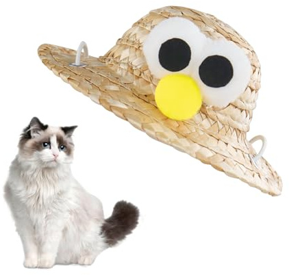 LuckyOpt Dog Sun Hat, Cute Pet Dog Cat hat with Adjustable Strap, Outdoor Sun protection Straw Pet Hat for Going Out Beach Sea Traveling in Summer (Style 1, S)