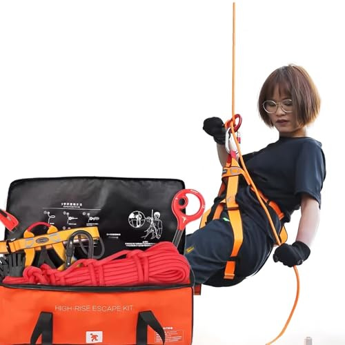 Fire Escape Ladder 2–4 Storey, 8-Piece Emergency Kit with Steel Wire Rope, Figure 9 Descender, Harness, Gloves & Glass Breaker – Home & Office Protection Solution