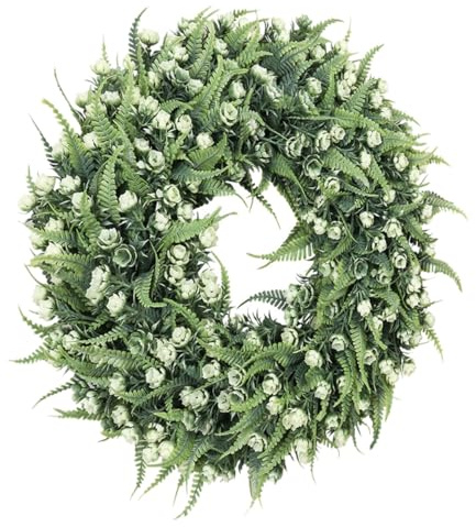 Runder Künstlicher Blumenkranz aus Kunststoff, Grün, Dekorativ | Türschmuck für Party oder Feiertagsdeko, Elegante Frische Optik, Praktische Kranzverzierung